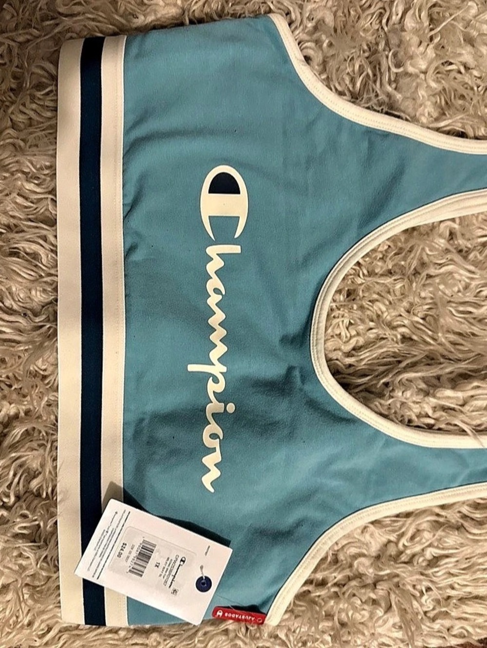 Champion Iconic Bra Top Sports Bra Blue & White NWT
